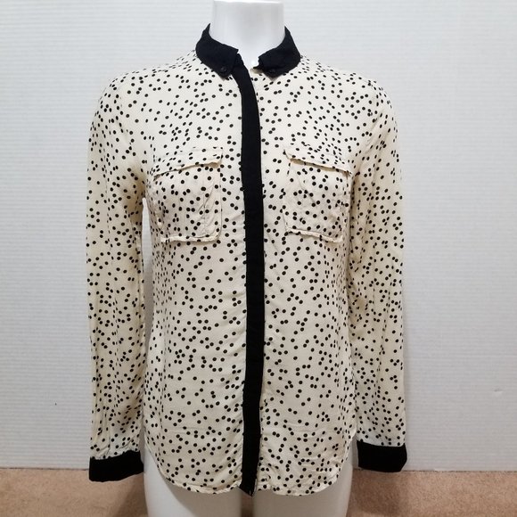 Maeve top 0 Bagatelle Button Down polka dot print long sleeve Anthropologie - Picture 1 of 16